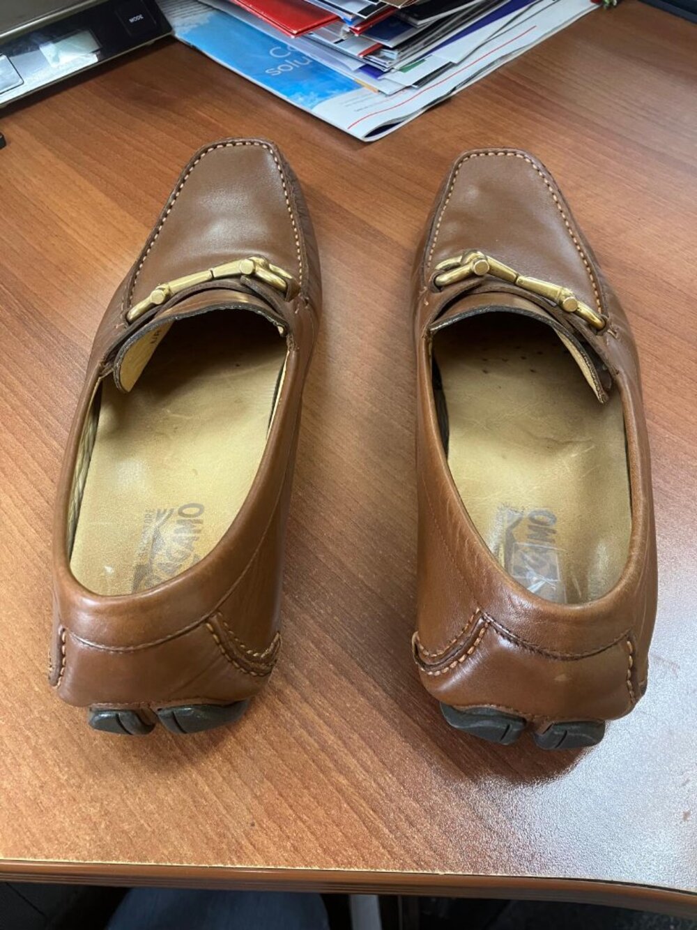 Salvatore Ferragamo Gancini ornament driver Men's Loafers, Brown Leather - Picture 3 of 8